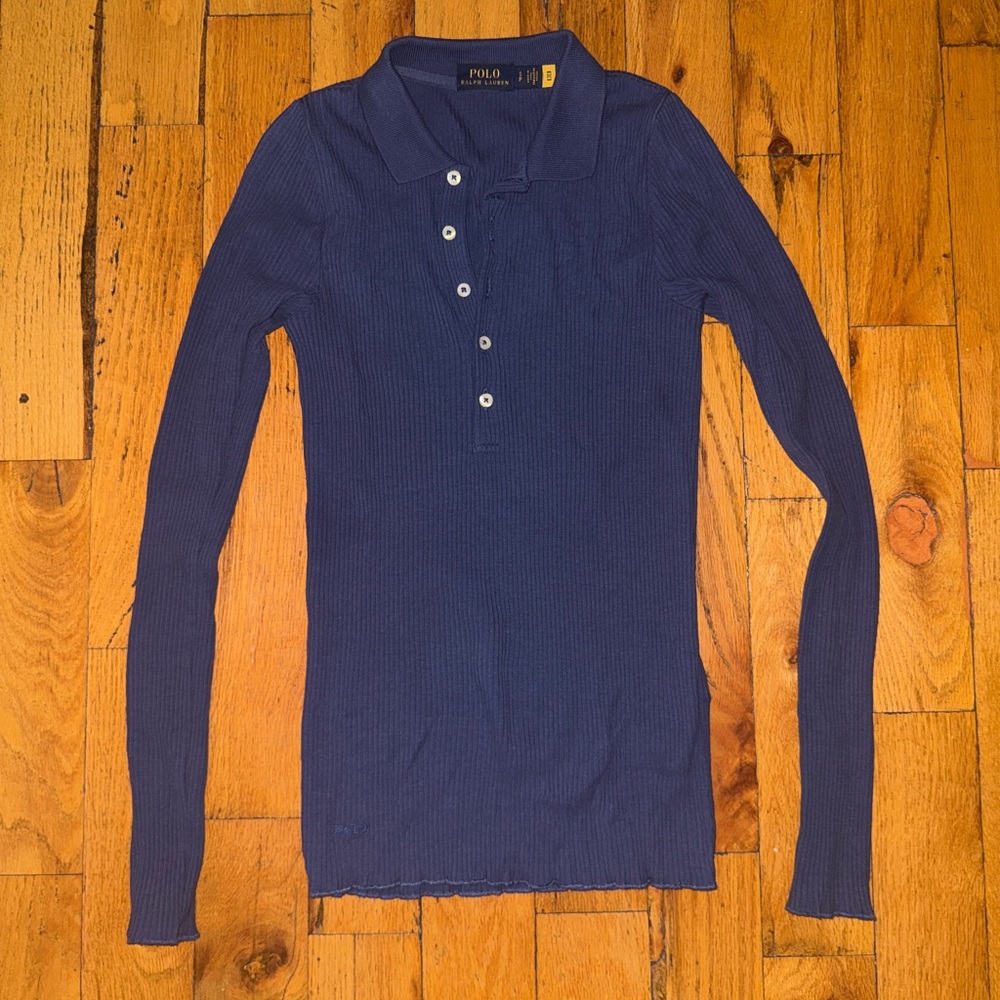 Polo Ralph Lauren Navy Ribbed Long Sleeve Polo